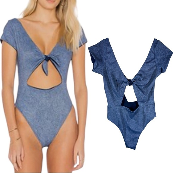 Dbrie Lola‎ One Piece Swimsuit Women's Medium Blue Jean Wash Vacation Beach - Picture 1 of 7